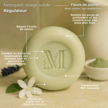 Nettoyant Visage Solide Doux Fleurs de Jasmin- Régulateur, anti imperfections, acné.